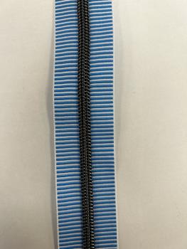 Spiralreißverschluss 5mm Stripes Blau Weiß mit schwarzer Spirale "ohne Zipper"